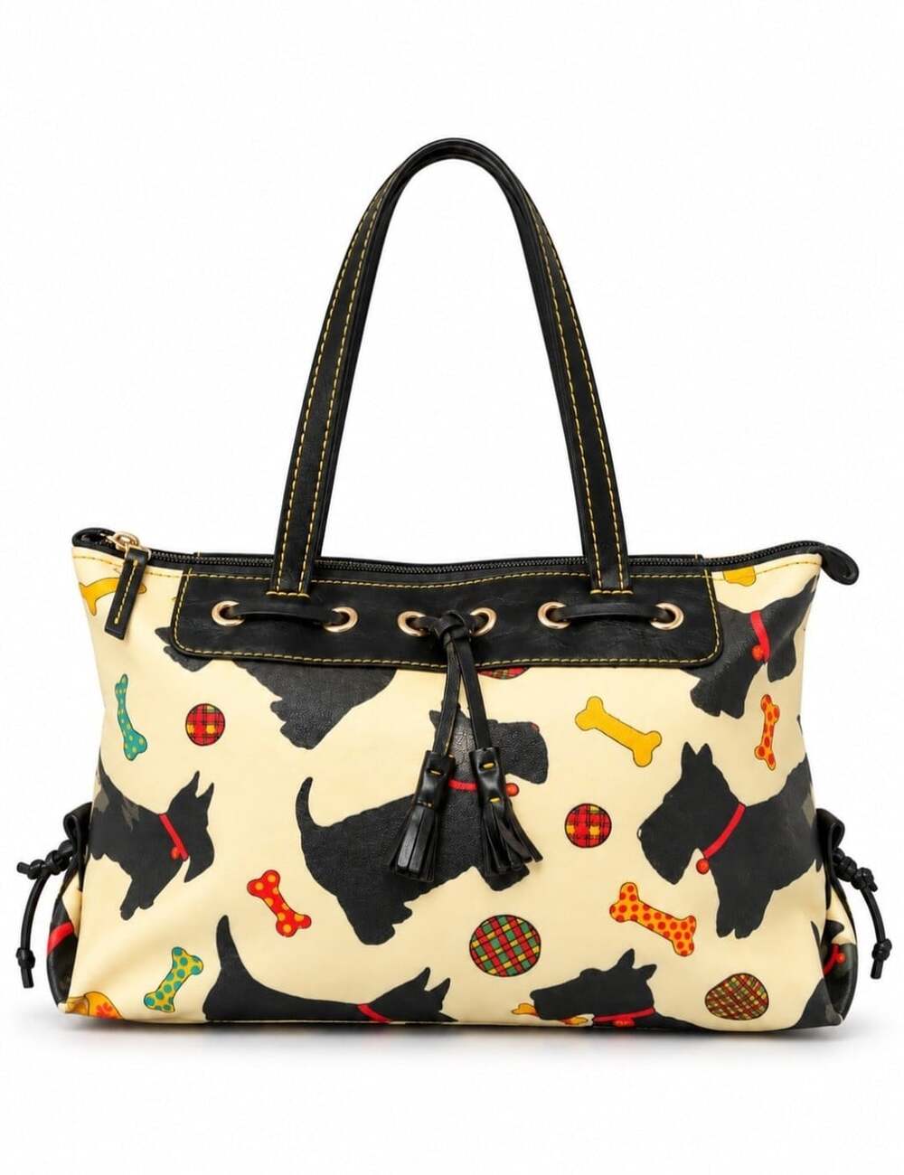 Vintage Dooney & Bourke Scottie Dog Tote Coated Canvas Leather USA Y2K